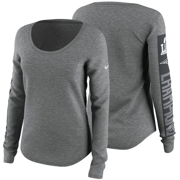 New England Patriots Nike Women's Super Bowl LI Champions Celebration Scoop Neck Long Sleeve T-Shirt - Heathered Gray